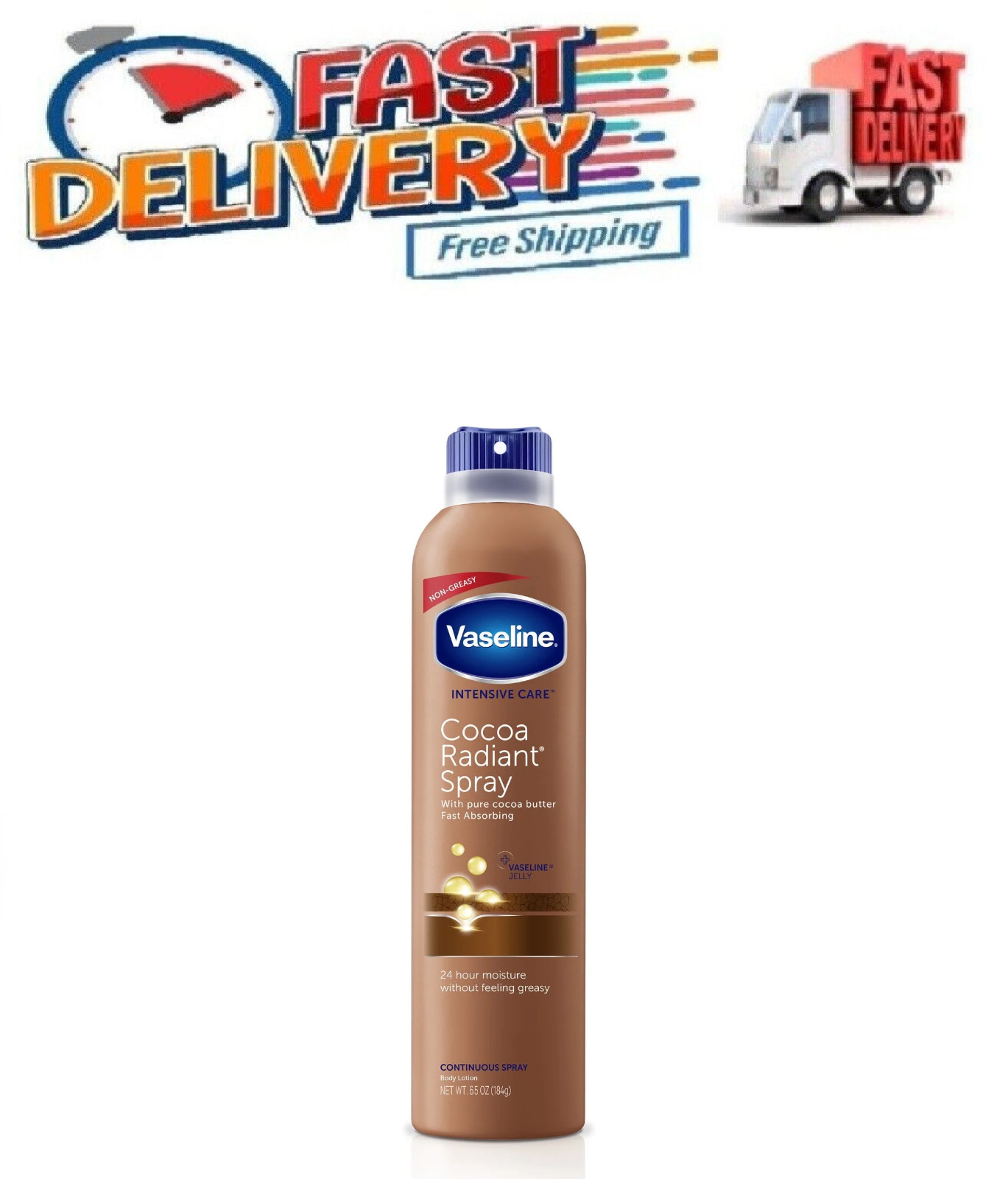 Vaseline Intensive Care Radiant Moisturizer Non Greasy Spray Body Lotion, Coc...