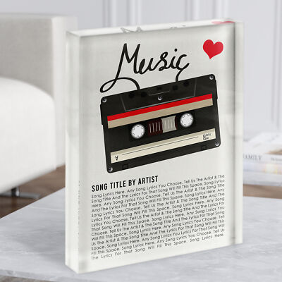 Kassette Band Musik Herz jedes Lied Text Acryl Block