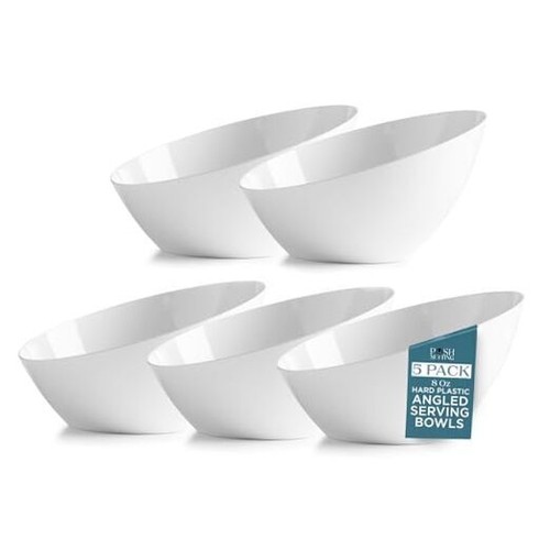 - Plastic Serving Bowls for Party Angled Bowls Disposable Small 8 OZ White