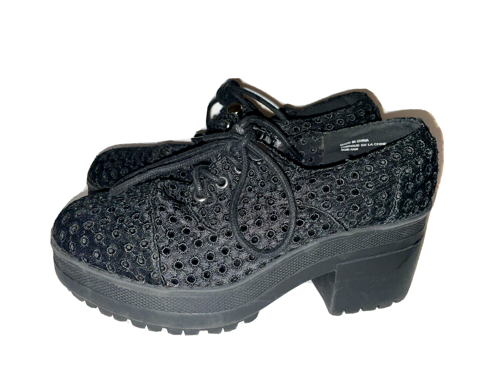 SAOLA Mocassini Oxford Urban Outfitters taglia 6 neri occhielli pizzo plateau suola a strappo grossa