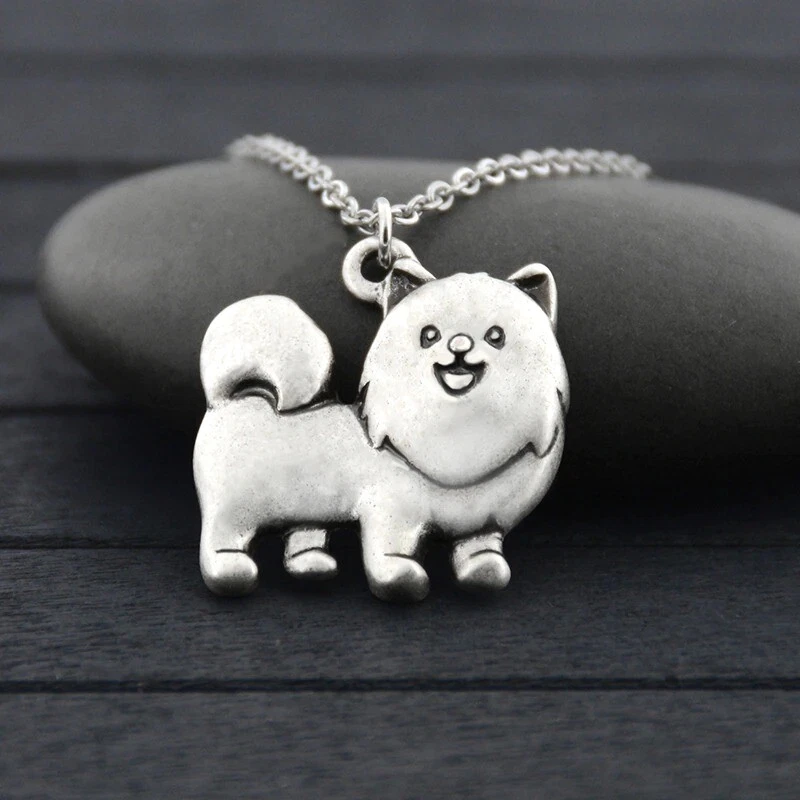 Stainless Steel Vintage Pomeranian Dog Pendant Necklace For Women Necklaces Gift