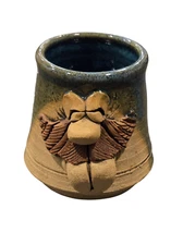 Art Pottery Stoneware Funny 3D Face Mug  Coffee Cup Mug Folk Art Collectible 
