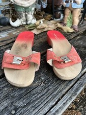 Dr Scholls Orange Ombr  Suede Sandals 8 Wood Original Collection Vtg 90s Y2K 00s