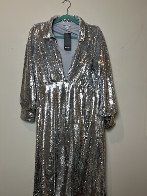 nasty gal silver sequin dress Silver High Neck Sleeveless Sequin Mini Dress