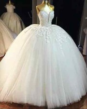 Elegant Wedding Dresses Strapless V Neck Flower Appliques Tulle Bridal Gowns