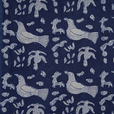 Indian Hand Block Print 100% Cotton Running Craft Indigo Blue Dress Fabric Yard
