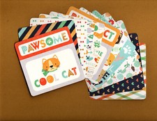 COOL CAT 12 HANDMADE 4x4 EPHEMERA POCKET CARDS Double-Sided GLITTER ACCENTS