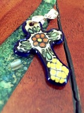 Los Enamorados Talavera Set 1-Petalos Anaranjados Cruz 2-Flor de Diamantes Azulejo