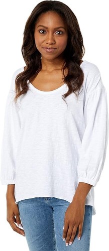 Mod-O-Doc Slub Jersey 3/4 Sleeve Scoop Neck Shirred Top White MD (US 8-10) Shirt