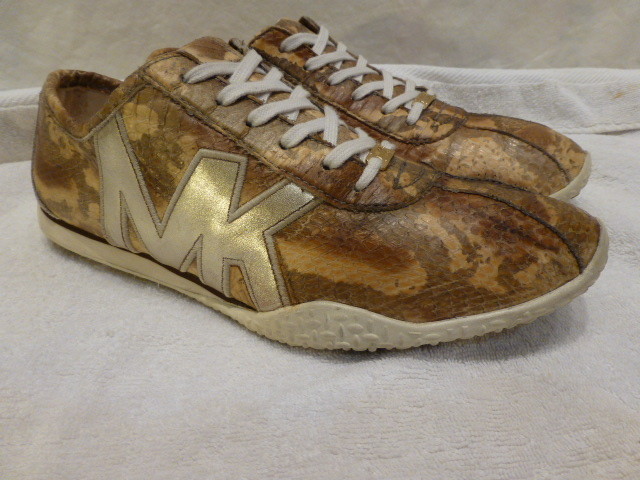 Michael Kors Brown TRAINER Women's Shoes Lace Up Sneakers Snakeskin 9M $387