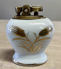 Antique Porcelain Table Lighter With 24K Raised Gold Wheat Detail Japan 1950s