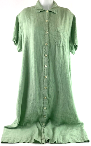 Sunbelt Linen Shirt Dress Women's Short Sleeve Size XL Green Long Button USA
