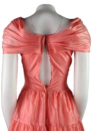 Vintage 50s Women’s XS 2 Coral Pink Organza Ball Gown Prom Dress Pleated Tiered - Picture 10 of 13