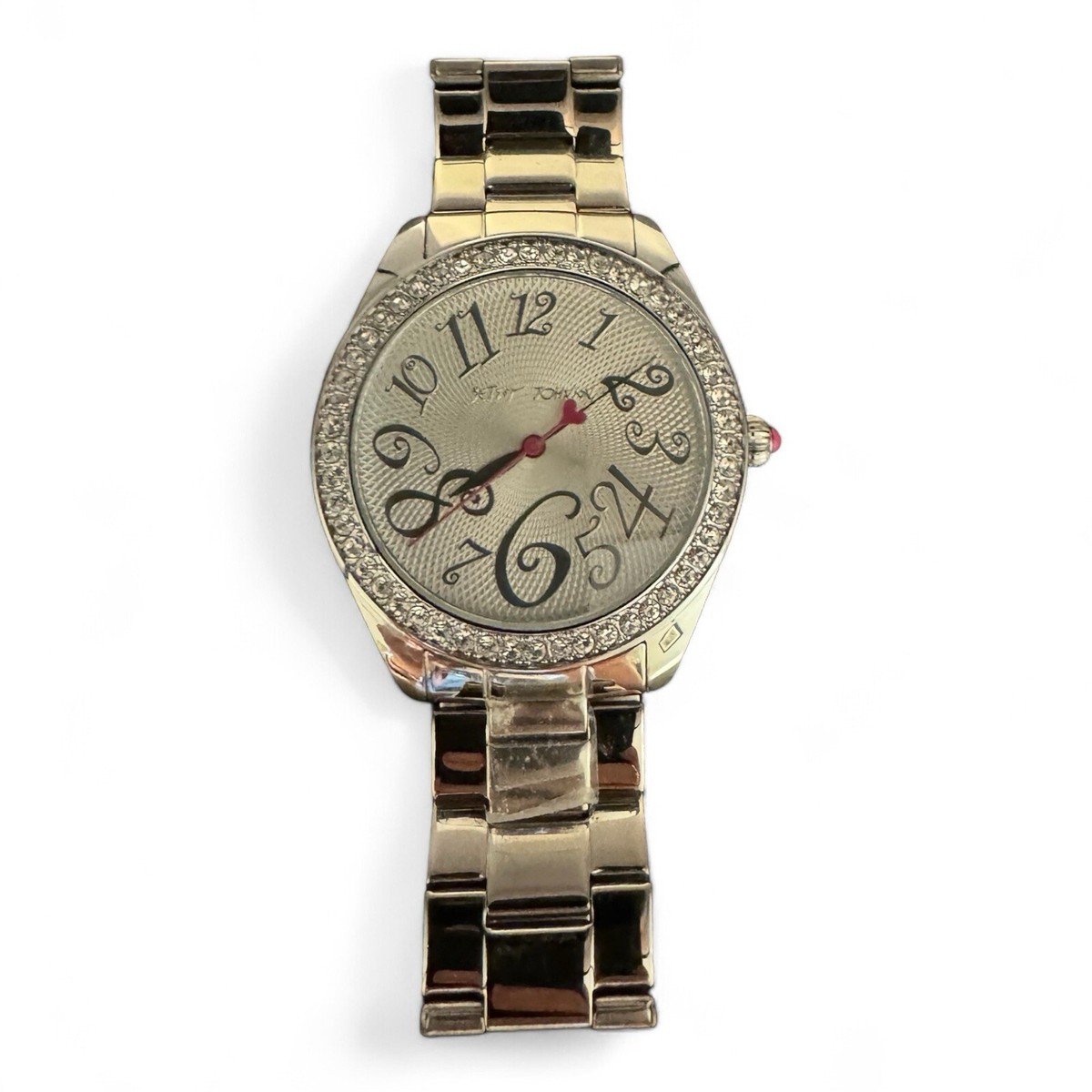 Betsey Johnson Silver Tone Watch W/ Rhinestone Accents 