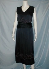 Elegant Antique Edwardian 1912  Dress Beaded Black Satin Evening Dress