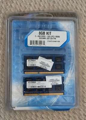 8GB Kit 2x4GB Elpida DDR3 - 1333 (PC3 10600) SODIMM 1 35V 204 PIN NOB