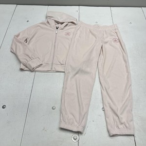 Converse Tracksuit Set Girls Large Pink Velour Hoodie Joggers 2 Piece All Star