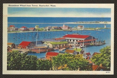 Nantucket Massachusetts Steamboat Wharf Aerial View from Tower Postcard Unused