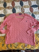 Polo Ralph Lauren Women's Cable Knit Pima Cotton Sweater Coastal Preppy Large L