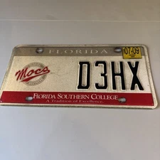 FLORIDA FL SOUTHERN COLLEGE MOCS GRAPHIC LICENSE PLATE TAG D3HX Obsolete