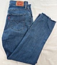 Levis 724 High Rise Straight Crop Jeans Womens Sz 28 Medium Wash Distressed