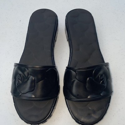 Valentino Garavani Rose Platform Slides Sz 38 Black Rubber
