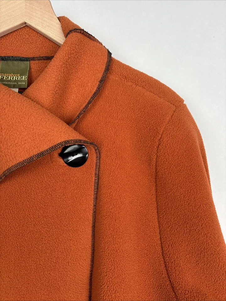 Maralyce Ferree Jacket Womens Large Orange Fleece Coat Wrap Oversized Lagenlook - Image 2 of 4