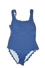 NWT Charmo Women's One Piece Swimsuit Ribbed UPF 50 Blue Swimwear size large