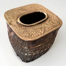 Vtg Embossed Floral Tin Metal Square Cube Tissue Box Holder Cover India Paradigm