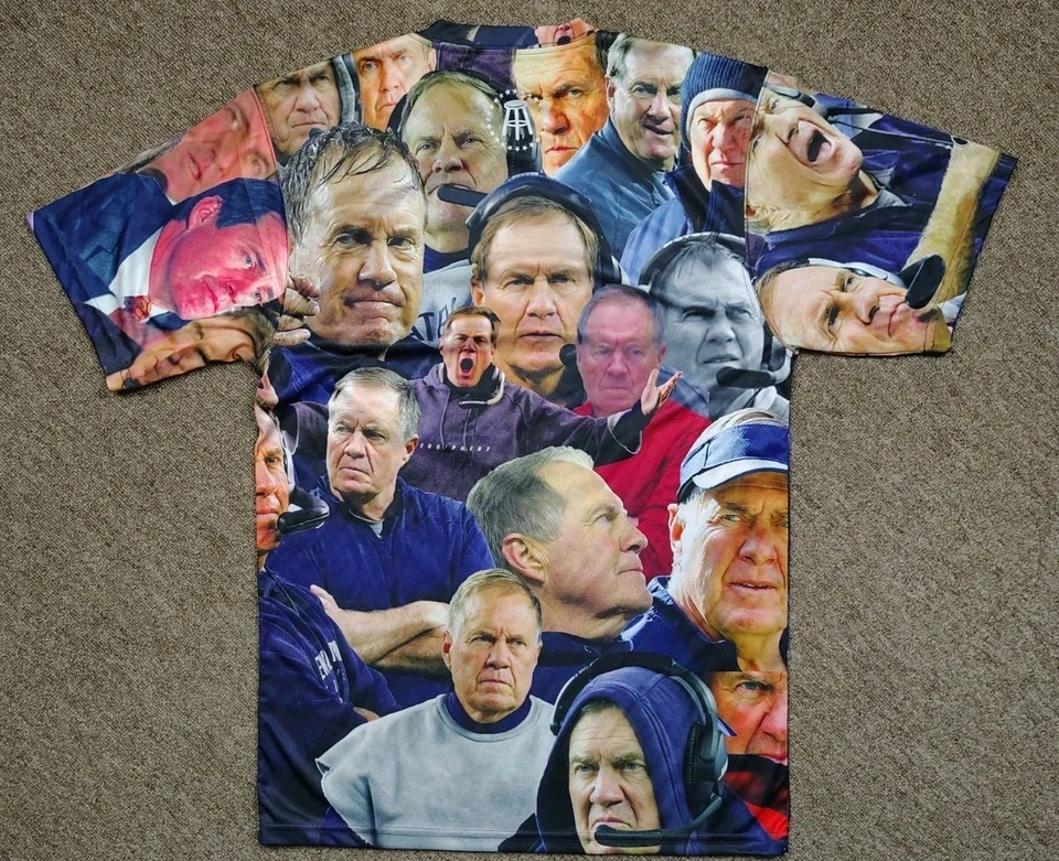 Camiseta BILL BELICHICK Para Hombre Mediana Estampado Completo Cuello Redondo Taburete de Bar Deportes Foto 3 de 4