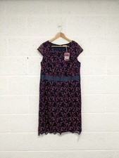 Joe Browns Lace Embroidered  Dress Navy Blue Pink Flower Floral UK 18 - New
