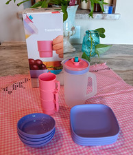 1994 TupperKids Mini-Serve-It Luncheon Set Kid Dishes w/ Box Pink  Purple