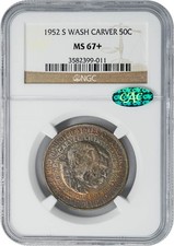 1952-S Booker T Washington Half 50c MS67+ NGC CAC 949378-10