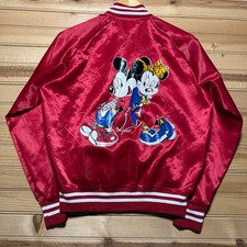 Vintage 80s Mickey  Minnie Mouse Graphic Satin Bomber Jacket USA Youth 18-20