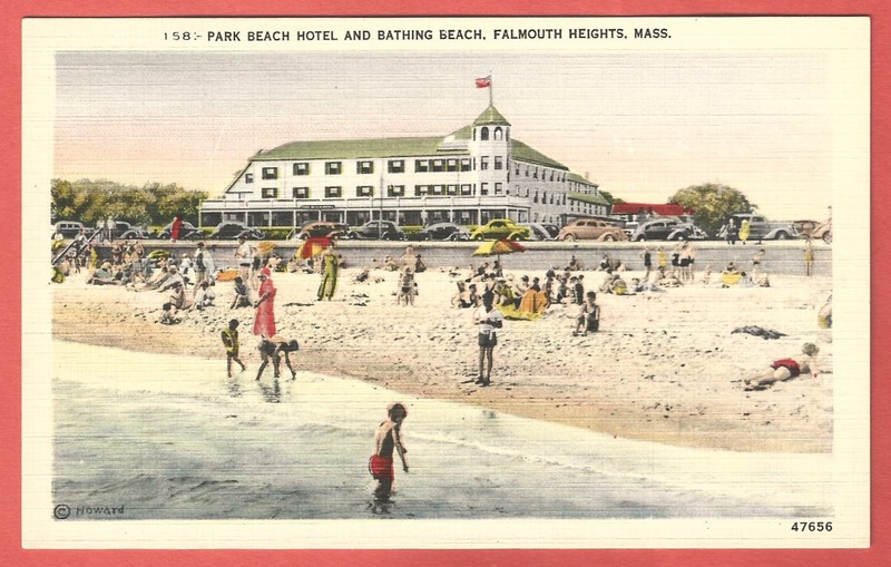 PARK BEACH HOTEL and BATHING BEACH, FALMOUTH HEIGHTS, MASS. – 1930s Postcard