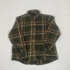 Orvis Green Cotton Plaid Side Button Long Sleeve Button Flannel Small