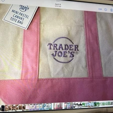 Trader Joe's Mini Pastel Canvas Tote Bag “Pink" NEW
