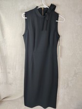 NEW WITH TAGS CALVIN KLEIN BLACK SHEATH DRESS WITH WHITE NECK BOW ACCENT SIZE 8