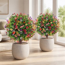 Artificial Topiary Ball Trees 2 Pack 27.5in UV Resistant Indoor Outdoor Decor