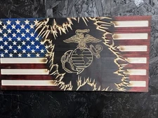 Rustic Wood Marines EGA / Torn Ripped Wooden Flag USMC; License number 22168"