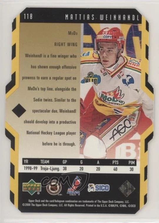 1999 Upper Deck Black Diamond Diamonds in the Rough Cut Mattias Weinhandl #118 - Image 2 of 2