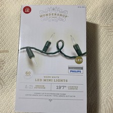 New 60 ct LED Faceted Mini Christmas Lights Warm White Green Wire Wondershop