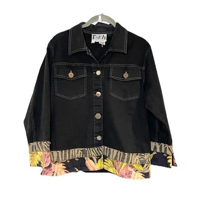 Faith by Celia Forrester Safari Tropical Beaded Button Up Beaded Jacket Artsy L