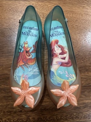 Mini Melissa Disney Ariel Jelly Vinyl Slip-On Peep Toe Flats Flower US 1 EU 32
