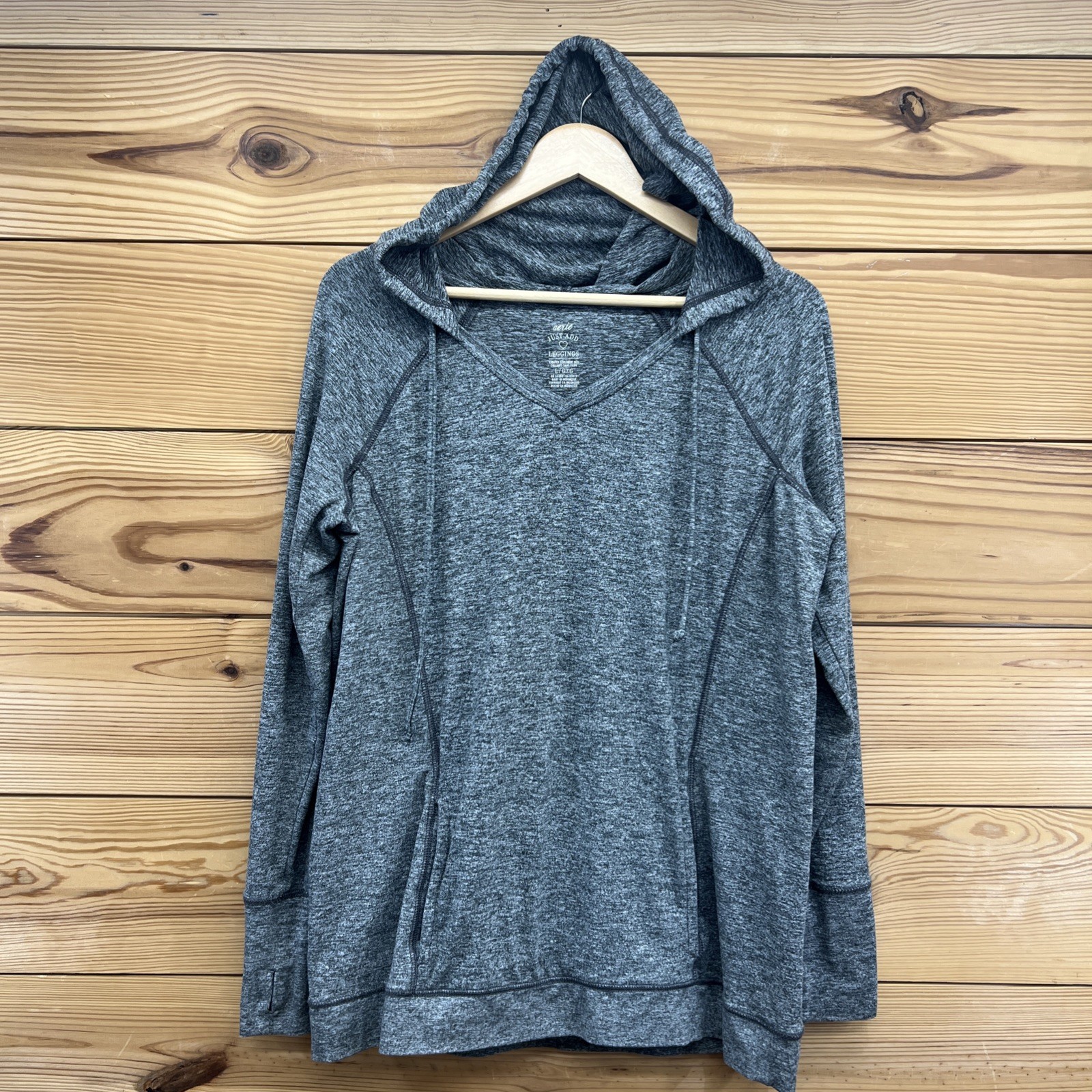 Aerie Hoodie Womens Large Just Add Leggings Gray Heather Thin Stretch LS B177