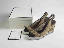 Coach Sydney Signature Slingback Wedge Sandals - Brown  Tan - Size 8