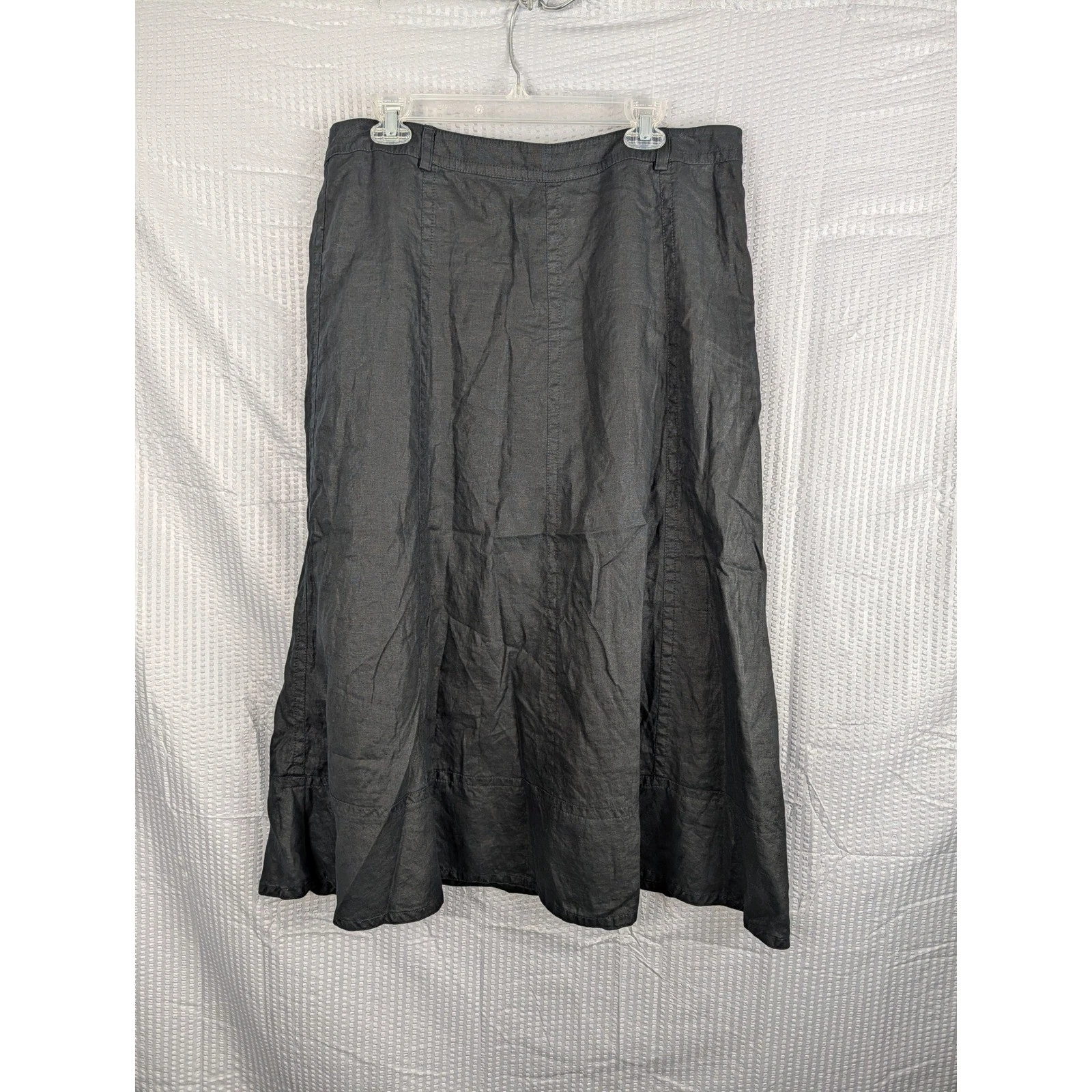 Liz Claiborne Womens Linen Skirt Size 14 Black A Line Midi Side Zip Lined