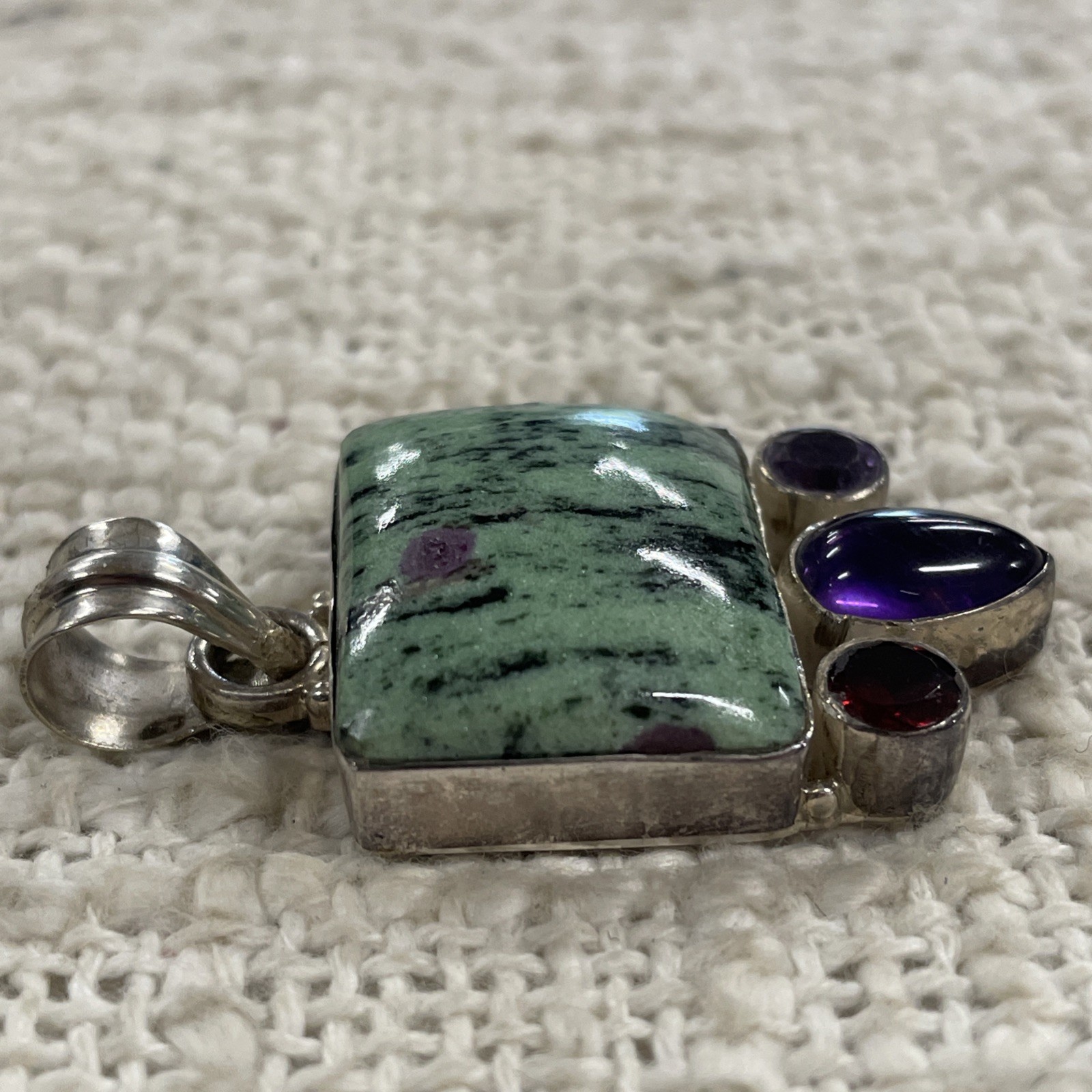 Sterling Silver 925 Square Ruby Zoisite Stone & M… - image 3