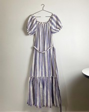Size S/P [ Tory Burch ] 100% Thick Cotton Stripe Midi Dress Ballon Sleeve