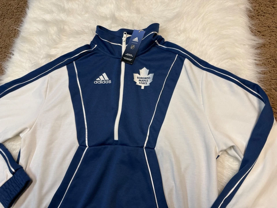 Chaqueta Pullover Toronto Maple Leafs Adidas 1/2 Cremallera Para Hombre Talla Mediana HY3093 Foto 2 de 4